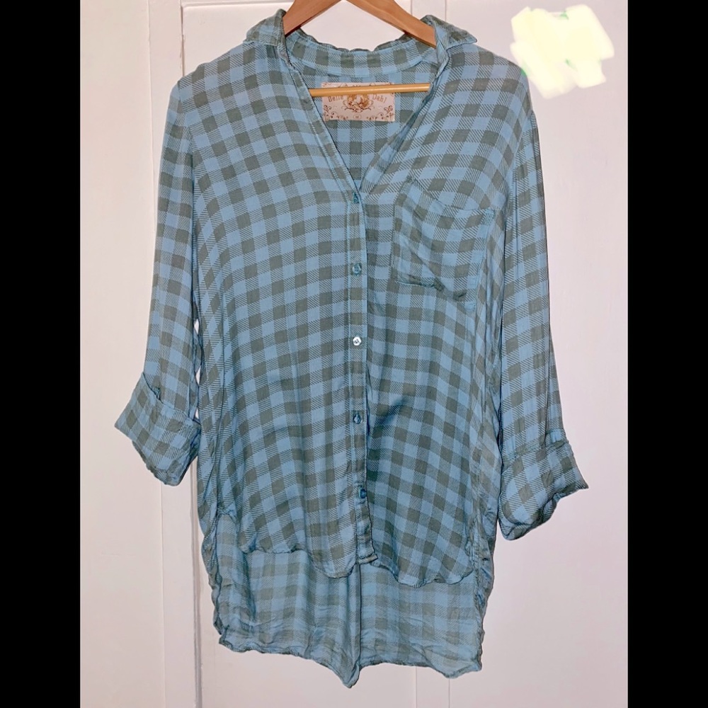 New Anthropologie Bella Dahl blue check blouse M